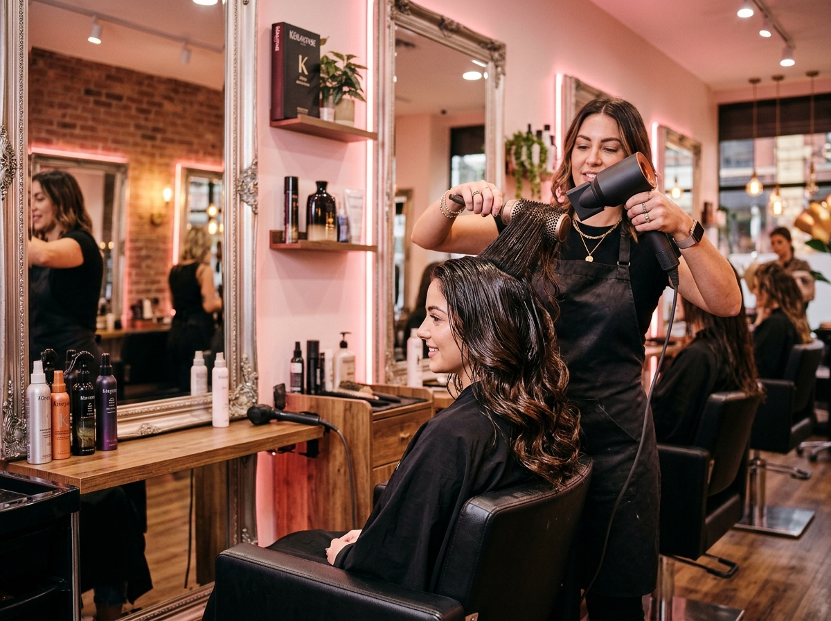 Salon hair wash and volume blowout