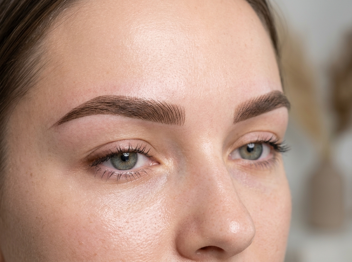 Combination brows with microblading hair strokes and powder shading